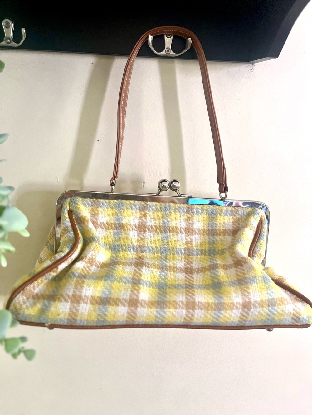 VNTG Y2K Glenda Gies “Jackie” Plaid Yellow Women's Handbag